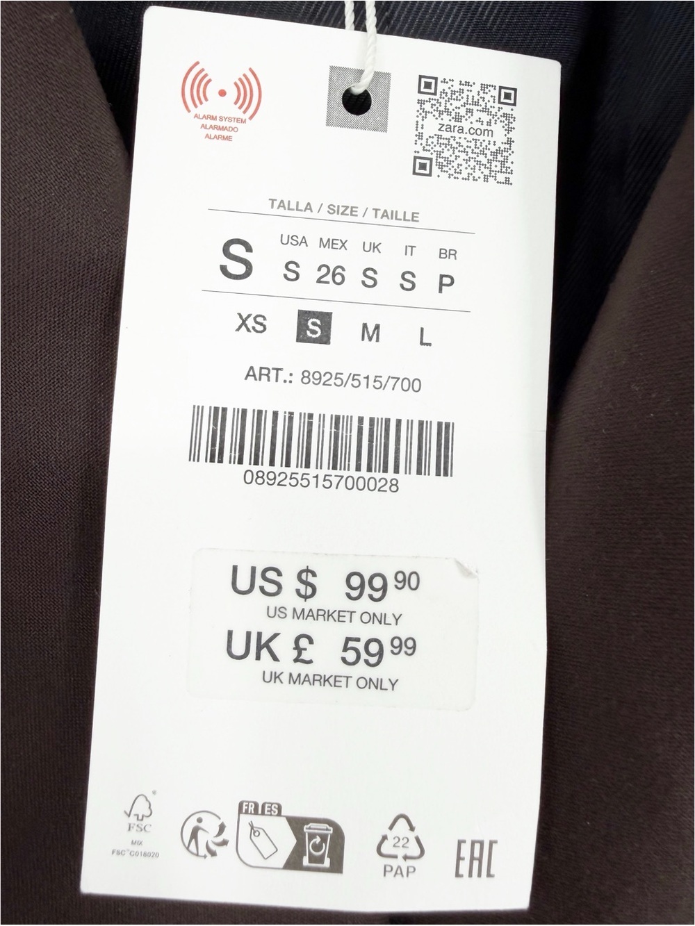 NWT Zara Oversized Double Breasted Blazer Dark Brown Small - Picture 6 of 7